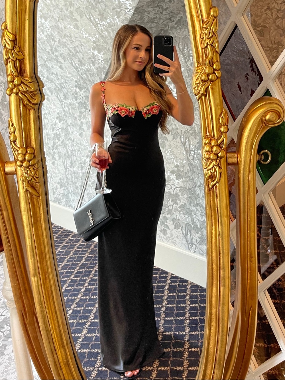 Princess Polly Black Maxi Dress with Floral Trim